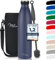 Milu Edelstahl Trinkflasche 350ml 500ml 750ml 1L 1,5L Thermosflasche Isolierte Wasserflasche, Auslaufsichere Isolierflasche doppelwandig Kohlensäure geeignet – inkl. Reinigungsbürste (Navyblau, 1L)