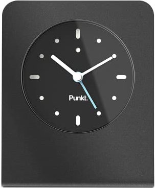 Punkt. AC02 Design Tischuhr mit Weckfunktion, Analog, Japanisches Quarzwerk Aluminiumgehäuse, Glasrahmen, Design von Jasper Morrison, Made in Japan - Schwarz & Hellblau