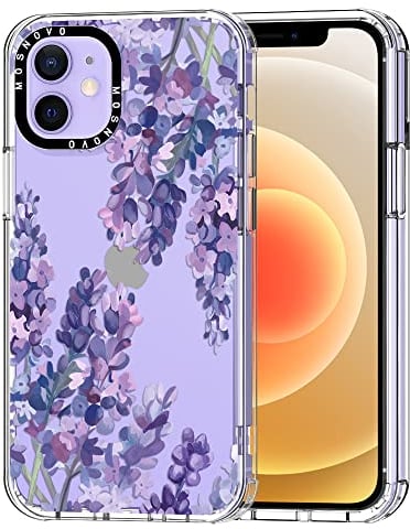 MOSNOVO Case for iPhone 12 & iPhone 12 Pro, [Buffertech 6.6ft Military-Grade Drop Protection] [Anti Peel Off Tech] Clear TPU Bumper Phone Case Cover Design - Lavender