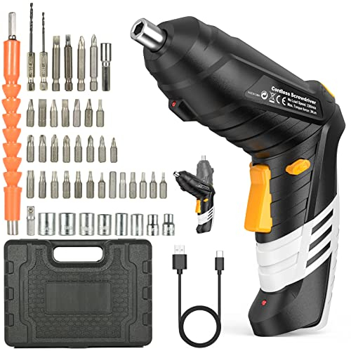 Taladro Atornillador Batería,Atornillador Electrico de 12V, Atornillador Bateria de 3,6 Nm, 2 ángulos ajustables, 47 Accesorios, Luz LED, Para el Hogar, Bricolaje, Proyectos de Metal