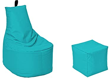 MILLINDABAG Modern Sitzsack für Kinder und Erwachsene Sessel Kissen In & Outdoor Gaminggeignet & bereits gefüllt Sitzkissen Bodenkissen (Türkis, XXL - Durchmesser 78 cm mit Hocker)
