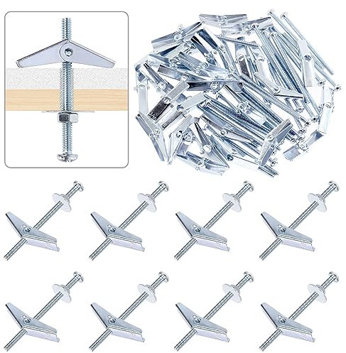 Tanstic Set di 30 bulloni a levetta da 3/16 pollici e dadi ad aletta, tasselli a farfalla con dadi ad aletta, dadi esagonali, rondelle, tasselli cavi per cartongesso e viti per cartongesso