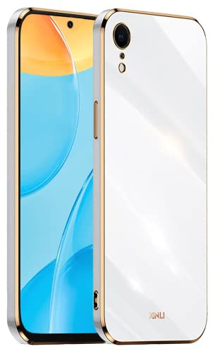 EASSGU Galvanisierter Rahmen Handyhülle für iPhone XR (6.1 Inches), Weiche TPU Silikon Schutzhülle - Weiß