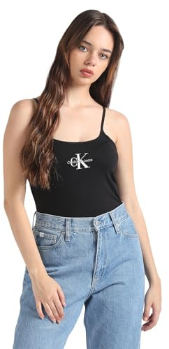Calvin Klein Damen Tank Top Monologo Strappy Slim Fit, Schwarz (Ck Black), M