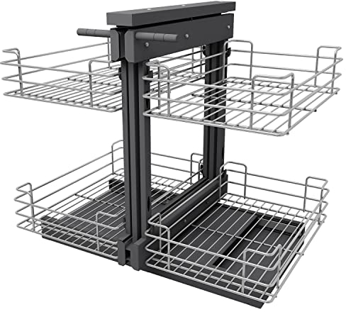 VADANIA Blind Corner Pull Out Organizer for 900mm Cabinet, Left Open & Right Open Compatible, Min Opening 14, 2-Tier Pull-Out Basket, Soft Close, Bottom Mount