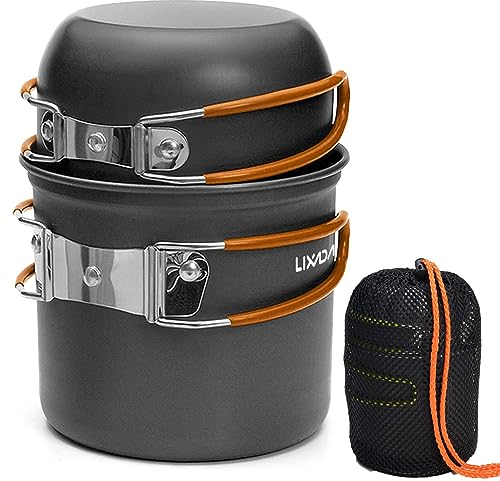 Lixada Camping Kochgeschirr Set Tragbar Camping Mess Kit Kochset Camping Kochset Outdoor mit Herd Löffel Gabel Cutter für Picknick Wandern Rucksackreisen Reisen
