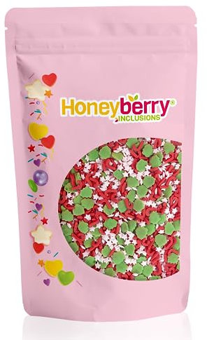 Weihnachtsstreusel Mix 200g – Natürliche Essbare Streusel für die Tortendeko – Streudeko für Weihnachten, Zuckerstreusel zum Verzieren von Kuchen, Muffins und Desserts - Hergestellt in der EU