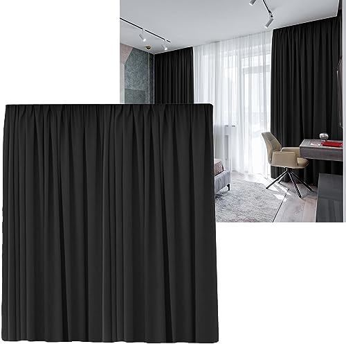 Cleanlevel EST 2016 Vorhänge Vorhang Gardinen mit Kräuselband verdunklungsvorhänge Verdunkelungsvorhang Übergröße Thermovorhang Blickdicht 300cm (B) x 245 (L) Wohnzimmer (Schwarz Kräuselband)