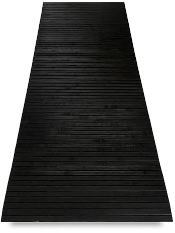 tex family Tapis en Bois Bamboo Woody © Tapis antidérapant Multi-Usage Cuisine Salle de Bains Entrée (Cm. 50x140, Uni Noir)