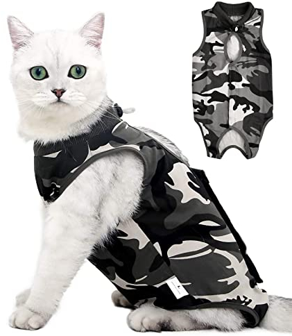 Tarnung Recovery Suit Katze, Haustiere Schutz Kleidung, Cat Recovery Anzug, Chirurgischer Erholungsanzug, Katzenbody Nach Op für Postoperative Bauchwunden Hautkrankheiten Weaning (L)