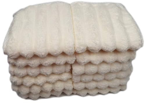 Lot de 12 débarbouillettes douces en microfibre côtelée, très absorbantes, pour salle de bain, maison, hôtel, spa, plage, piscine, salle de sport (gants de toilette, beige)