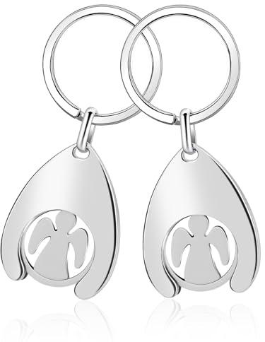 ACIELANNA Einkaufswagenchip Schutzengel Schlüsselanhänger, 2 Stück Abnehmbarer Einkaufschip aus Metall, Einkaufswagen-Token für Supermarkt-Einkaufswagen(Engel)