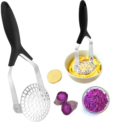 Presse-Purée Manuel,Presse Puree Manuel avec Antidérapant Manche,Ecrase Pomme de Terre, Ecrase Pomme de Terre en Acier Inoxydable,Presse-légumes pour pommes de terre, confitures, légumes et fruits