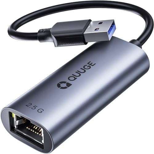 QUUGE USB zu Ethernet Adapter 2.5 Gbps USB Ethernet Adapter, LAN Netzwerkadapter mit Aluminium, Plug & Play für Windows 11/10/8.1/8, macOS, Linux, Switch, PC – Grau