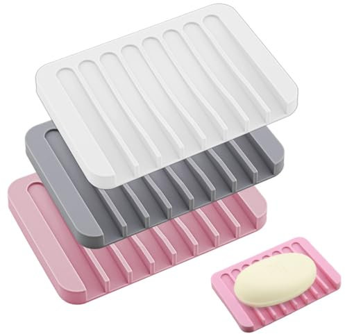 CUHZA 3 Pezzo Portasapone in Silicone,Portasapone Bagno,Portasapone,Porta Sapone Silicone,Portasaponetta,Porta saponetta Bagno,Portasapone con Scarico,Portatile,per Bagno,Cucina,Viaggi