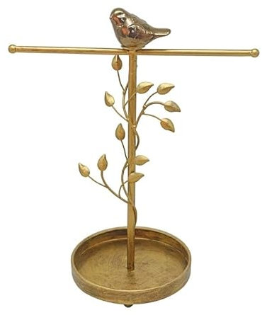 Chez JuJu Vogel-Schmuckständer mit Tablett, stabiles und elegantes Kunst-Design, Dekoration, Ohrringe, Ringe, Halsketten, Armbänder, Schmuck, Uhren, Auto-Schlüsselhalter, Turm-Organizer, Bronze