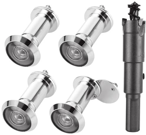 5 PCS Door Viewer Peephole 220 Degree Zinc Alloy with 16mm/0.63inch Drill Bit for 1-1/2 to 2-3/8 Doors (Brushed Nickel, 4X Peephole Set + Drill Bit)