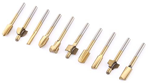 HSS-Titanbeschichtete Holzbearbeitungsfräser, Trimmer-Fräser, 1/8 Schaft, 10 Stück, Zum Trimmen, Fräsen und Anderen Bearbeiten von Holz mit Zehn Verschiedenen Formen und Größen