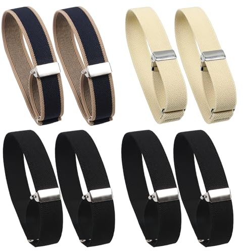 Anseom 4 Pairs Shirt Sleeve Holders Adjustable Sleeve Garters Anti-Slip Armbands Unisex Elastic Shirt Cuff Bands Expandable Shirt Armbands Arm Cuffs Bands for Women Men