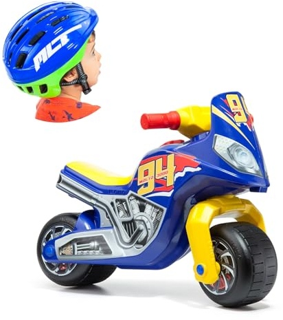MOLTO Laufmotorrad Molto Cross Race 24 (blau) mit blauem Helm, für alle Arten von Geländen, sicheres und robustes Kinderspielzeug, fördert die gesunde Entwicklung von Jungen und Mädchen, ab 18 Monaten