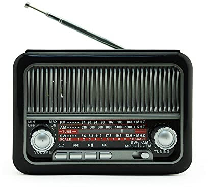 Generic Radio Retro Vintage Style Stereo FM Radio Bluetooth Speaker USB - Mains or Battery, Black