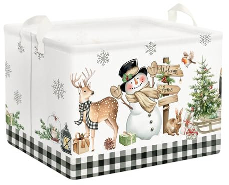 Clastyle 36L Groß Weihnachten Schneemann Zwerg Lkw Kariert Kinder Aufbewahrungskorb mit Henkel Rechteckig Baum Schneeflöckchen Spielzeug Kleidung Aufbewahrungsbox für Kinderzimmer Bad