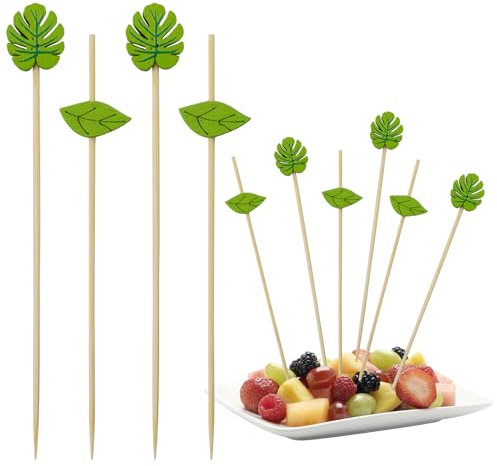 milaosk Palillos para Aperitivos,200 Piezas Brochetas Cocktail de Bambú Palillos Decorativos Verdes Palillos de Cóctel para Brochetas de Aperitivo de Frutas Suministros para la Fiesta