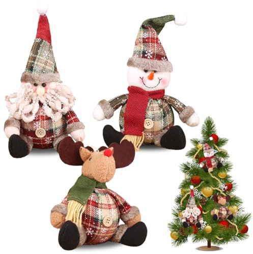 3 Piezas Adornos De árbol De Navidad De Felpa,Adorno De Reno De Papá Noel De Nieve De Felpa Navideña,Decoración De Navidad,Gnomos De Peluche De Navidad Colgante para árbol De Navidad Adorno De Felpa