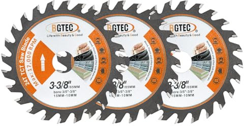 TCT Carbide Circular Saw Blade - BGTEC Wood Cutting Wheel 3 PCS 3-3/8/85mm 24T with 15mm Arbor for Cutting Wood Plastic