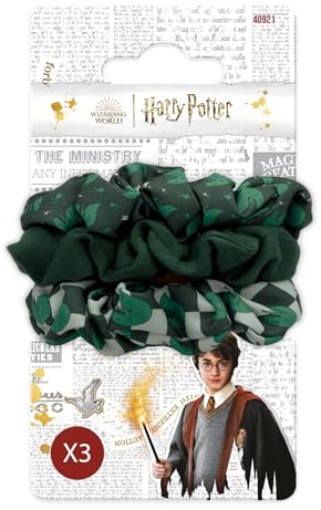 Harry Potter - Set mit 3 Haargummis - Einfache Frisur - Offizielles Zubehör der Hogwarts Schule - Slytherin Haus