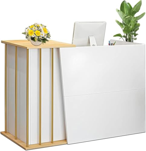 Empfangstheke,Kassentheke Klein, Rezeption Ladenthek Mit 4 Stauräumen Und Abschließbarer Schublade,Rezeption Schreibtisch für Laden Büro Messe Firmenhallen Hotel (Size:100x40x90cm,Color:Warmweiß)