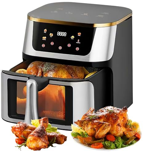 Freidora De Aire 12L, Mini Horno 1500W Con Pantalla Táctil LED, 8 Funciones, Ventana Visible, Sin Aceite, Eléctrica Multifuncional, Apta Para Cocina
