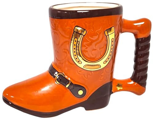 DIVAS SPIRITUAL Novelty Cowboy Boot Ceramic Drinking Mug, 300ml, Western-Themed Lucky Horse Shoe Tea Coffee Mug Gift Box