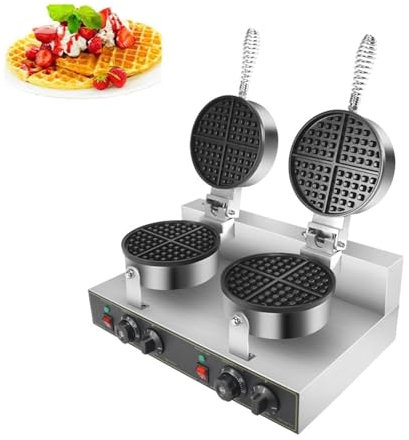 BDJSN 2600W Commercial Waffle Maker, Stainless Steel Double-head Electric Heating Stainless Steel Waffle Iron Machine, 50-250℃, for Kitchens, Cafes, Restaurants 110V/220V