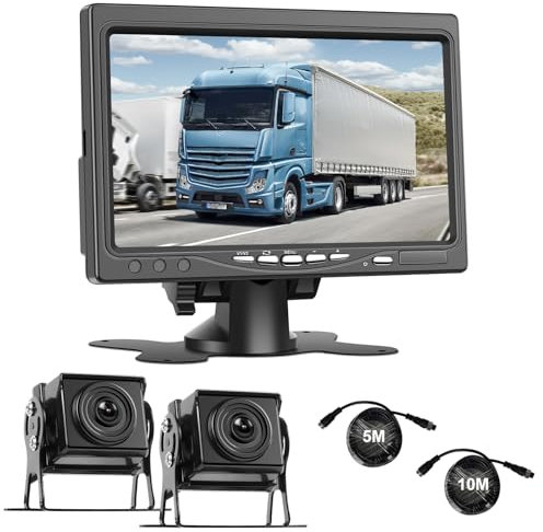 NHOPEEW Kit Telecamera di Backup con Monitor da 7 pollici - Telecamera di backup 1080P Supporto IP69 impermeabile/Super visione notturna - Kit monitor per camion/autobus/rimorchi/camper