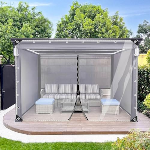 Durchsichtige Wasserdichte Plane,Schwere Transparente Abdeckplane Mit Reißverschluss,0,3mm Pvc-Kunststoff-Plane,Langlebige Planenseitenwände Für Gewächshaus,Terrasse,Außen,LxW-5.5x2.3m/18.0x7.5ft
