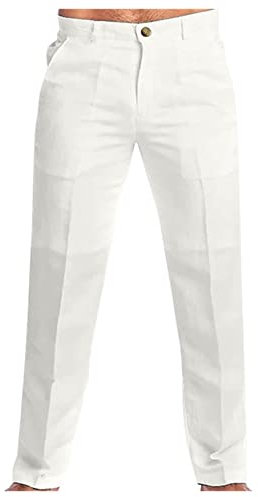 Pantalon Chino sans Pince Infroissable Coupe Ajustée Homme Pantalon Homme Hiver habillé Chino Regular Blanc