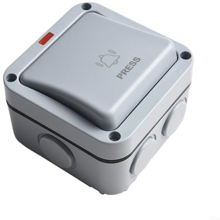 Interrupteur de bouton de sonnette étanche IP66 220 V-250 V extérieur anti-poussière 20 A Plastique gris 88 x 88 x 58 mm