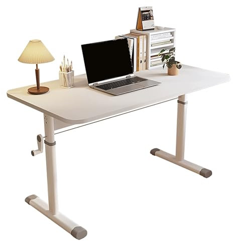 EKDJSN Manueller Bürotisch, Höhenverstellbarer Schreibtisch, Ergonomischer Sitz-Steh-Pult, Weißer Computertisch, Metallrahmen, Stehpult mit Handkurbel(100x60cm/39.3x23.6in)