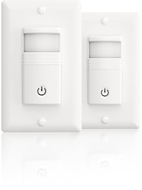 ECOELER Motion Detector Light Switch, PIR Infrared Sensor Switch with Sensitivity & Delay Adjustable, OCC & VAC Selectable, Single Pole, No Neutral Wire, UL Listed & FCC Listed, White, 2 Pack