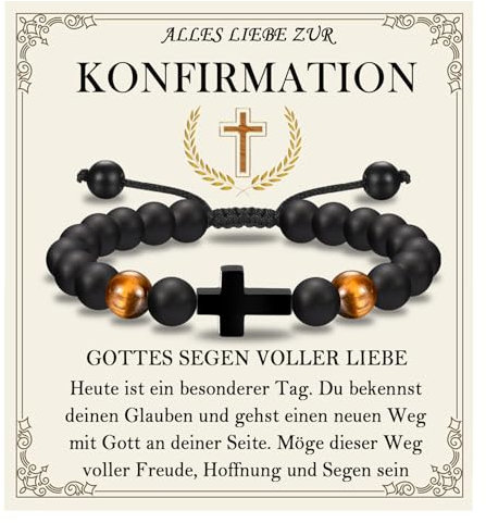 FAOMZQ Konfirmation Geschenke Junge, Konfirmationsgeschenk für Jungen, Kreuz Armband für Jungs zur Konfirmation, Konfirmation Armband für Sohn Bruder Enkel Neffen Patensohn von Mama Papa Großeltern