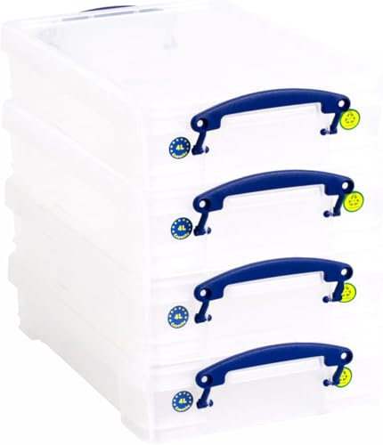 Really Useful Box Plastic Storage 4 Litre Clear (Pack Of 4)