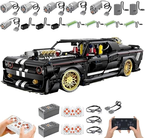 Technik Auto für Doger Challenger, Mit 9 Motoren Set, 1:8 Groß Auto Modellbausatz, 3751 Teile Klemmbausteine Rennauto MOC Set, Automodell Sammlerstück für Autofans, Keine Originalverpackung