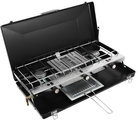 CzyuRachel Hornillo de camping, cocina de gas de 3 fuegos, mango plegable, estufa de gas, estufa de camping, camping para camping, picnics, barbacoas en la terraza