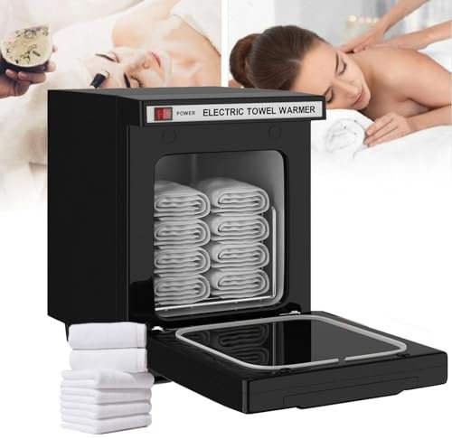 NZVZGKTNTW 5L Towel Warmer Cabinet, 176°F Professional Hot Towel Warmer， 360° Heating 6-8 Towels, Drip Water Tray+ Stainless Steel Basket, Pull-down Door(Black)