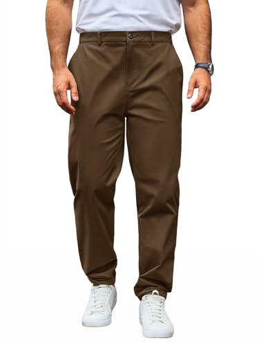 Runcati Pantaloni chino da uomo, vestibilità normale, elasticizzati, per il tempo libero, tinta unita, in cotone, lunghi, leggeri, da lavoro, con elastico in vita