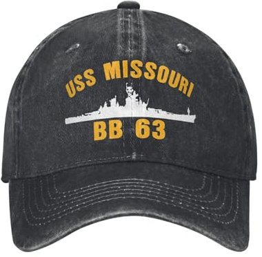 GZMQMOKD Baseball caps für Herren Vintage USS Missouri BB-63 Baseballkappe für Männer Frauen Distressed Denim Washed Sun Cap Warship Navy Ship Outdoor Verstellbarer Hut