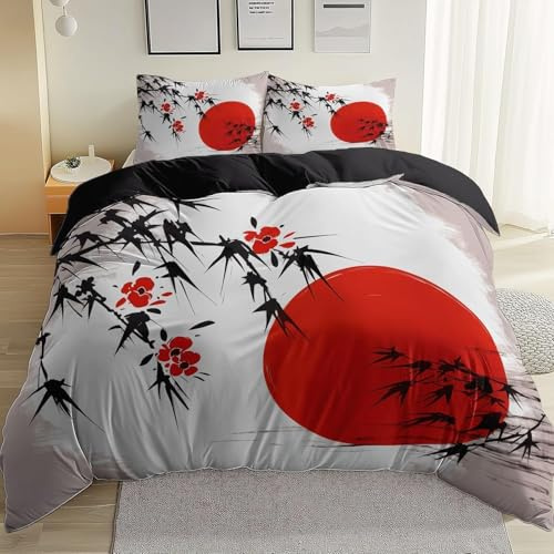 PUOJIEAT Bettwäsche 140x200 Japanischer Stil Wende-Motiv Weich Mikrofaser Bettwäsche-Sets Japan-Motiv Bettbezug mit 2 x Kissenbezug 80x80 cm 3D Bettzeug Set r.3892