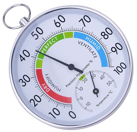 Hängendes Hygrometer Thermometer mit Großen Zahlen Weihnachten Feier | Temperatur und Luftfeuchtigkeitsanzeige, Aluminiumlegierung, ABS und Glas, Wanddeko für Wohnzimmer und Büro