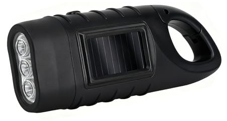 GOINGSKY Linterna Recargable Manivela y Solar, Linterna Dinamo con Mosquetón al Agua, Linternas Solar Recargable, LED L interna de Emergencia con Manivela para Exteriores Camping Apagones, Negro
